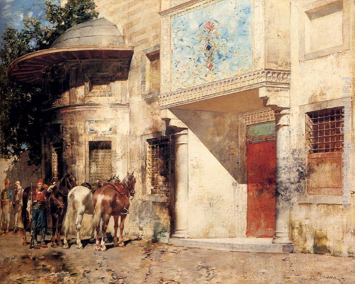 Outside The Mosque painting - Alberto Pasini Outside The Mosque art painting